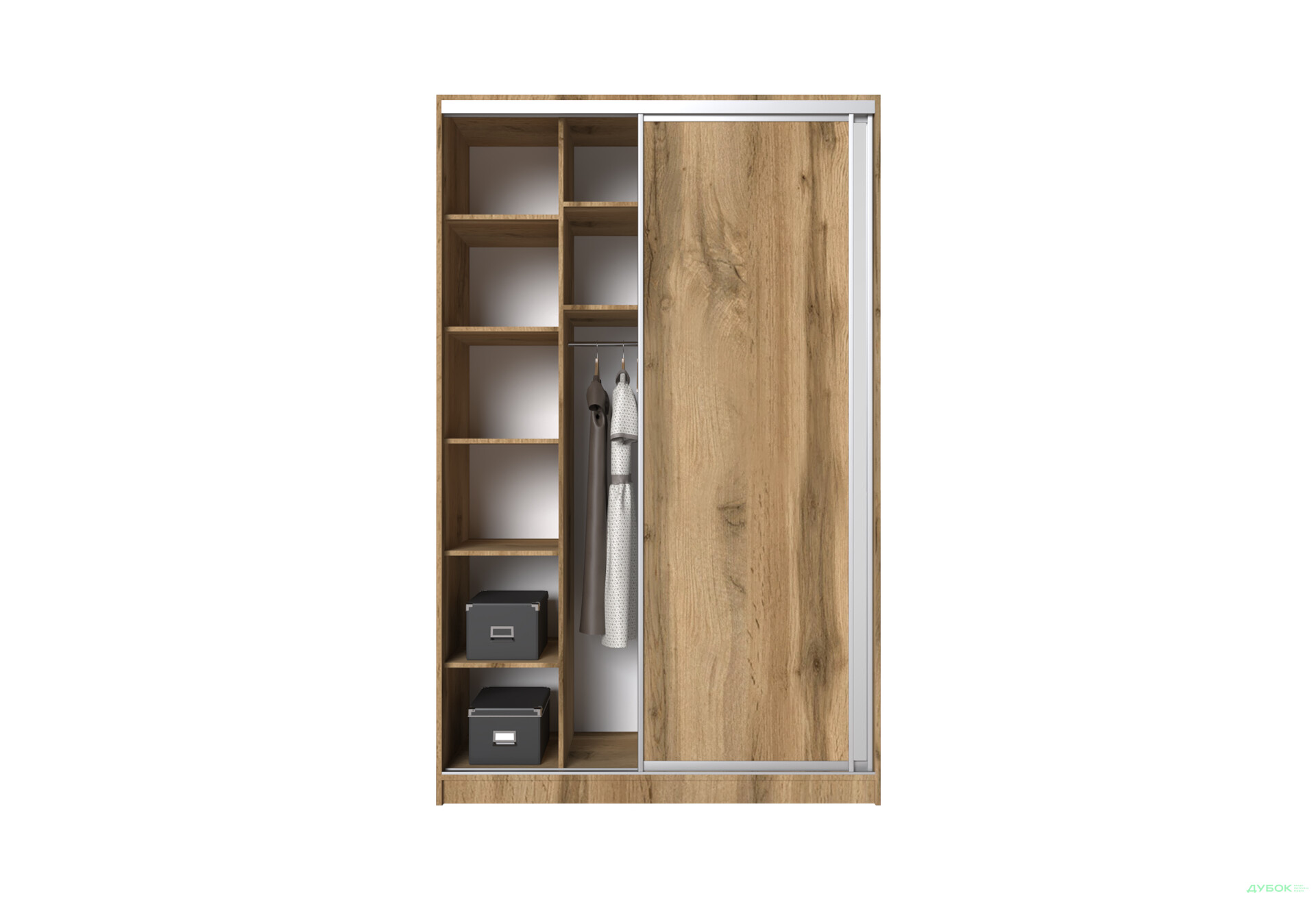 Шафа-купе MebelStar 2-дверна 1500х2400х600 із дзеркалом, дуб тахо - Зображення 5 Зображення 5 - Шафа-купе MebelStar 2-дверна 1500х2400х600 із дзеркалом, дуб тахо