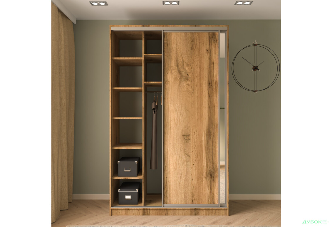 Шафа-купе MebelStar 2-дверна 1500х2400х600 із дзеркалом, дуб тахо - Зображення 3 Зображення 3 - Шафа-купе MebelStar 2-дверна 1500х2400х600 із дзеркалом, дуб тахо