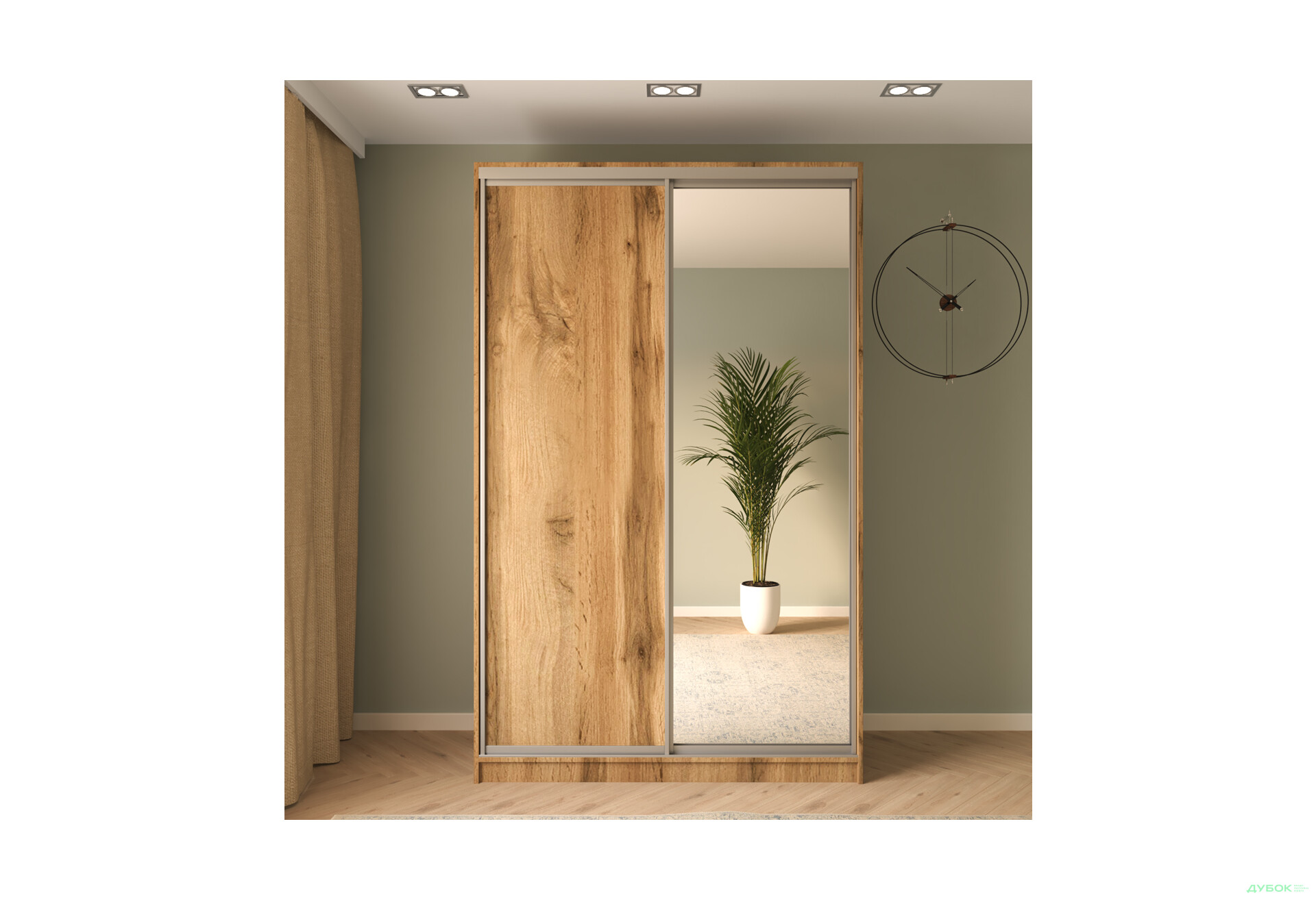 Шафа-купе MebelStar 2-дверна 1500х2400х600 із дзеркалом, дуб тахо - Зображення 2 Зображення 2 - Шафа-купе MebelStar 2-дверна 1500х2400х600 із дзеркалом, дуб тахо