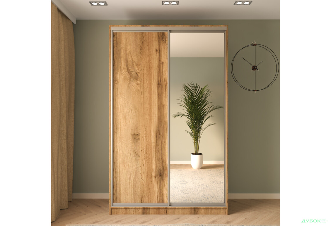 Шафа-купе MebelStar 2-дверна 1500х2400х600 із дзеркалом, дуб тахо - Зображення 2 Зображення 2 - Шафа-купе MebelStar 2-дверна 1500х2400х600 із дзеркалом, дуб тахо