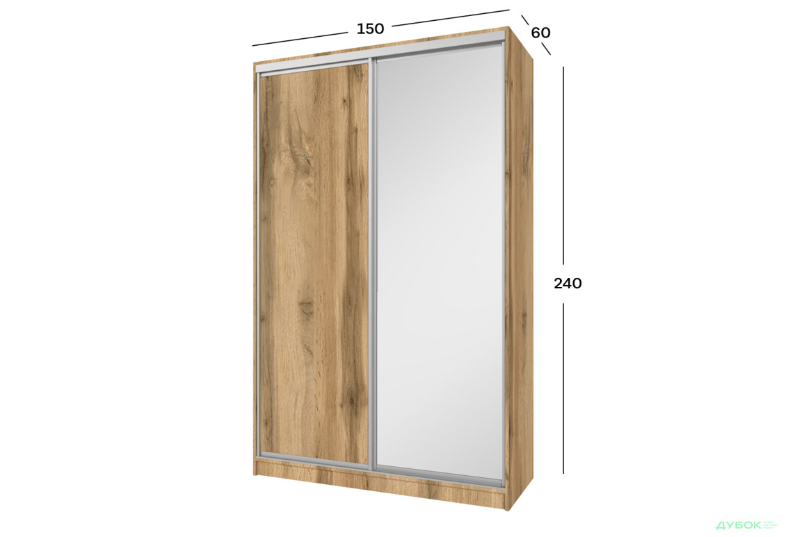 Шафа-купе MebelStar 2-дверна 1500х2400х600 із дзеркалом, дуб тахо - Зображення 7 Зображення 7 - Шафа-купе MebelStar 2-дверна 1500х2400х600 із дзеркалом, дуб тахо