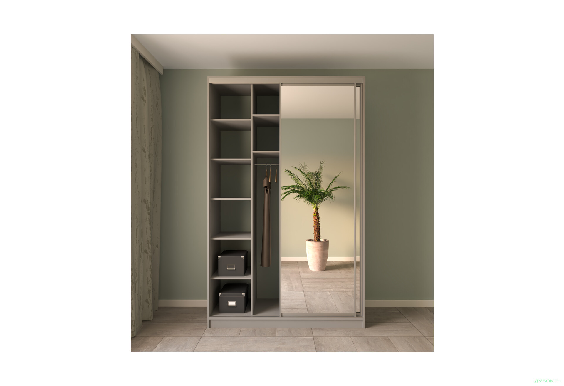 Шафа-купе MebelStar 2-дверна 1500х2400х600 із дзеркалами, сіра мишка - Зображення 3 Зображення 3 - Шафа-купе MebelStar 2-дверна 1500х2400х600 із дзеркалами, сіра мишка