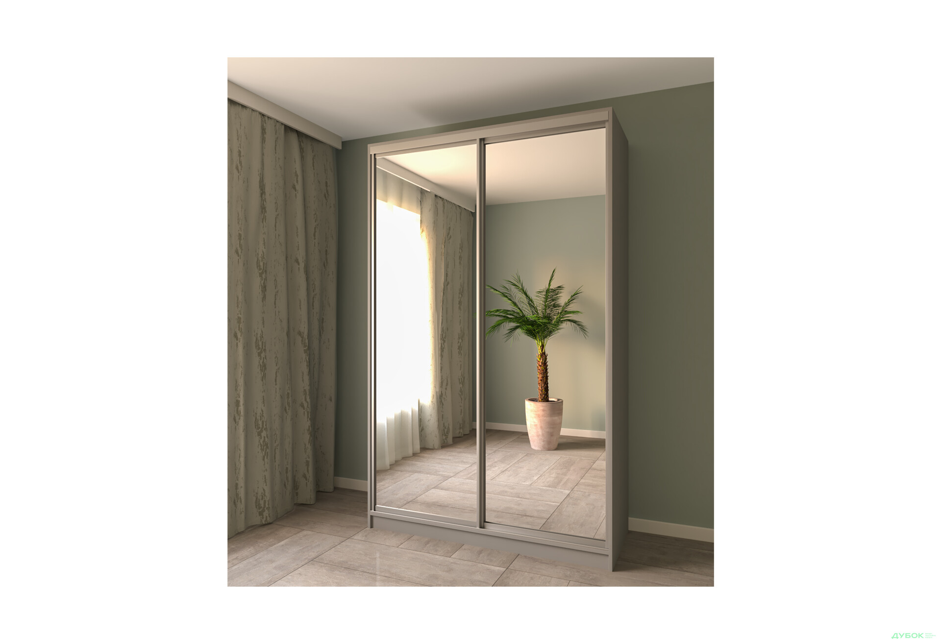 Шафа-купе MebelStar 2-дверна 1500х2400х600 із дзеркалами, сіра мишка - Зображення 2 Зображення 2 - Шафа-купе MebelStar 2-дверна 1500х2400х600 із дзеркалами, сіра мишка