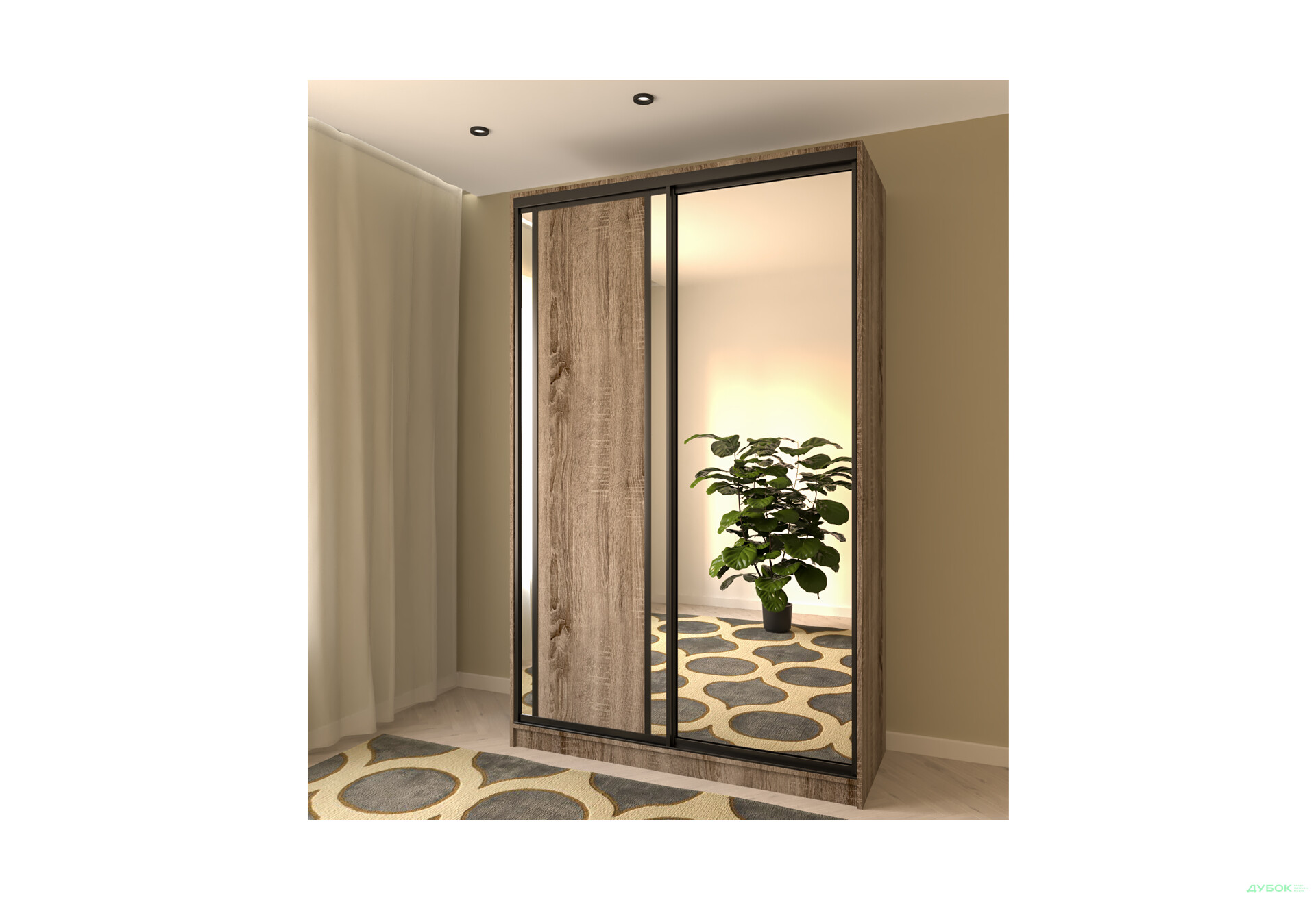 Шафа-купе MebelStar 2-дверна 1500х2400х600 із дзеркалом, трюфель - Зображення 2 Зображення 2 - Шафа-купе MebelStar 2-дверна 1500х2400х600 із дзеркалом, трюфель