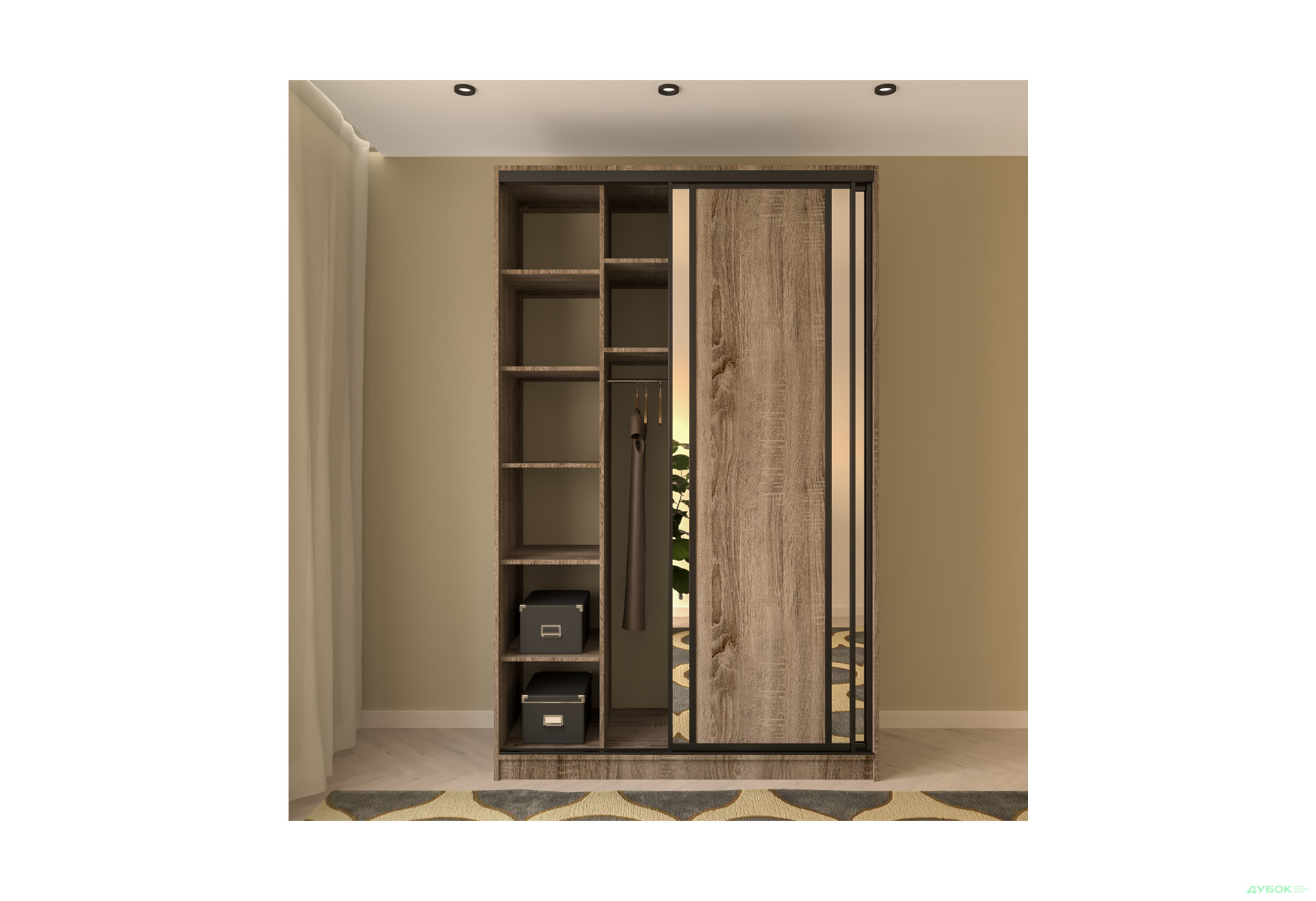 Шафа-купе MebelStar 2-дверна 1500х2400х600 із дзеркалом, трюфель - Зображення 3 Зображення 3 - Шафа-купе MebelStar 2-дверна 1500х2400х600 із дзеркалом, трюфель