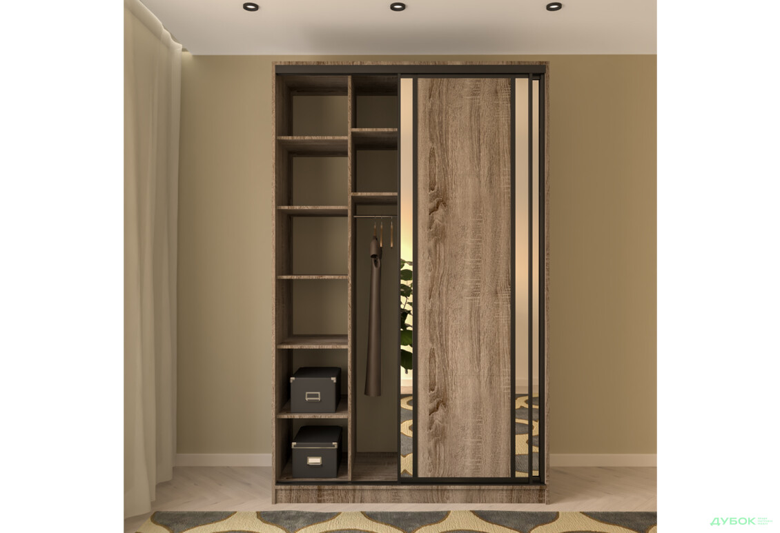 Шафа-купе MebelStar 2-дверна 1500х2400х600 із дзеркалом, трюфель - Зображення 3 Зображення 3 - Шафа-купе MebelStar 2-дверна 1500х2400х600 із дзеркалом, трюфель