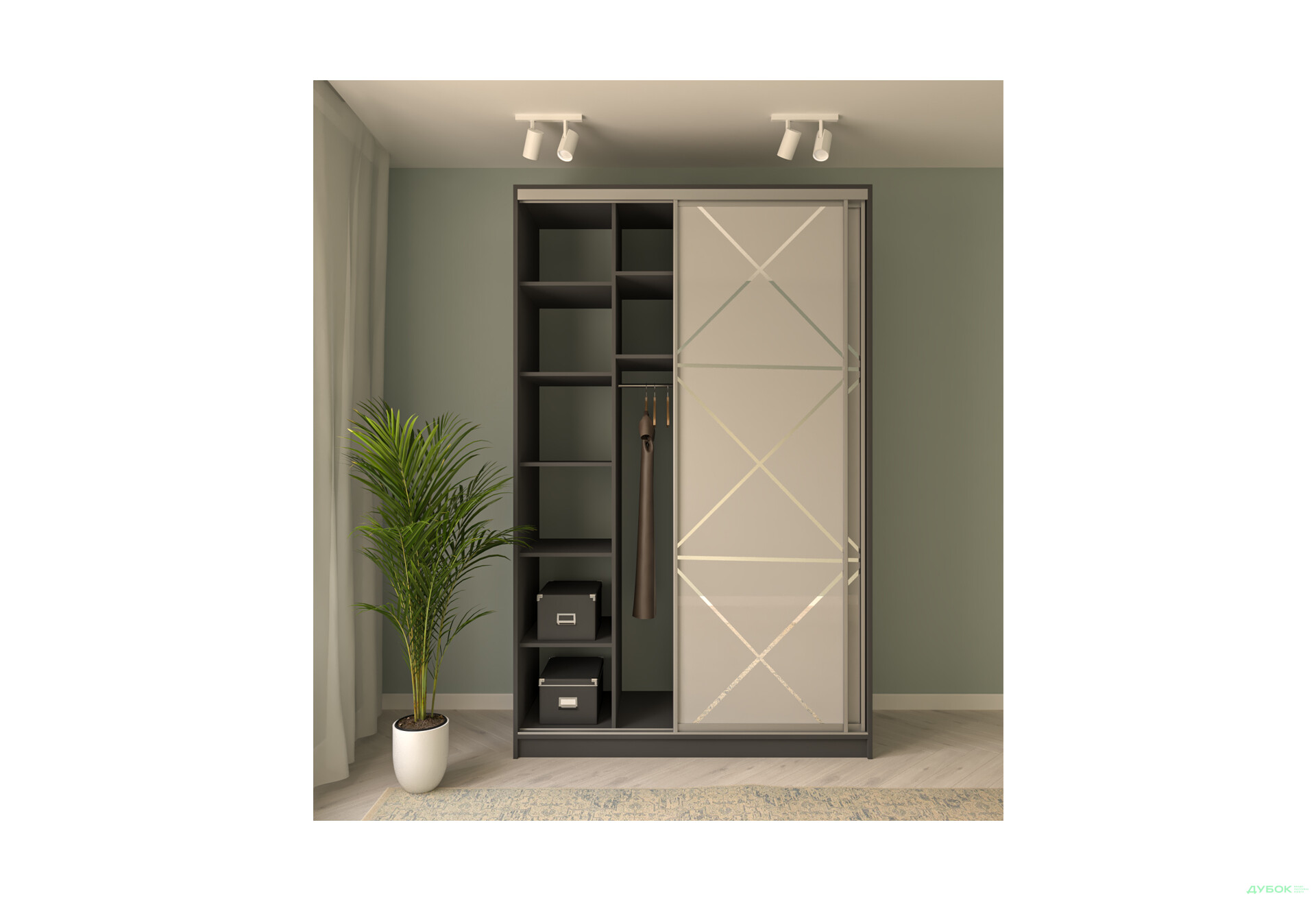 Зображення 3 - Шафа-купе MebelStar 2-дверна 1500х2400х600 фасади Худ.мат, антрацит