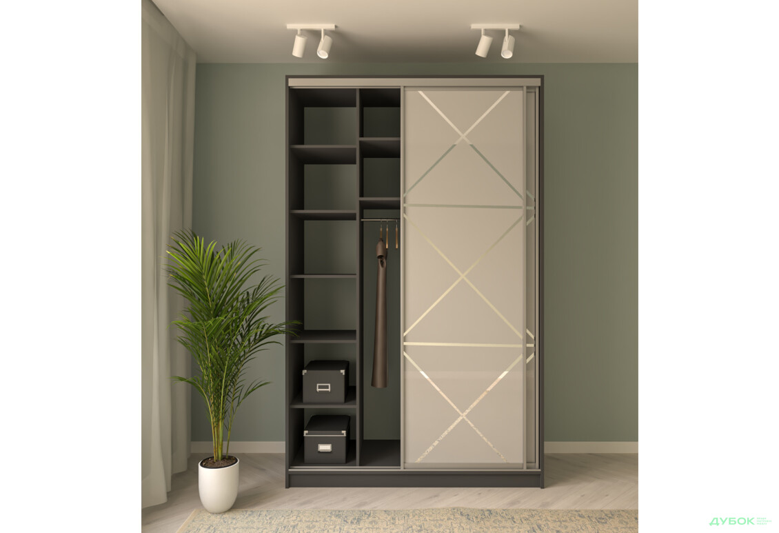 Зображення 3 - Шафа-купе MebelStar 2-дверна 1500х2400х600 фасади Худ.мат, антрацит
