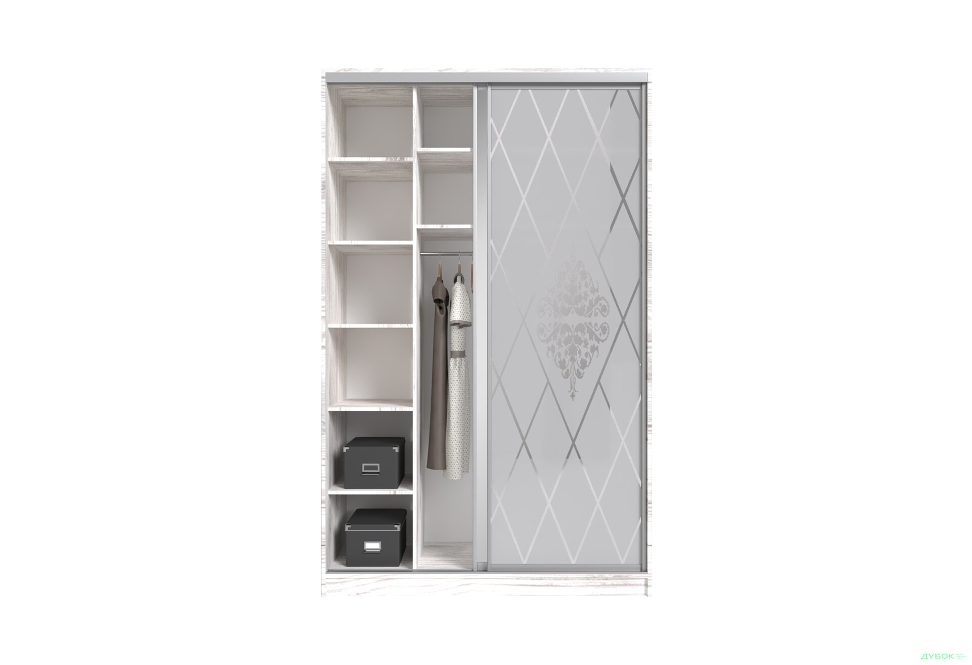 Зображення 5 - Шафа-купе MebelStar 2-дверна 1500х2400х600 з дзеркалом та фасадом Худ.мат, аляска сіра