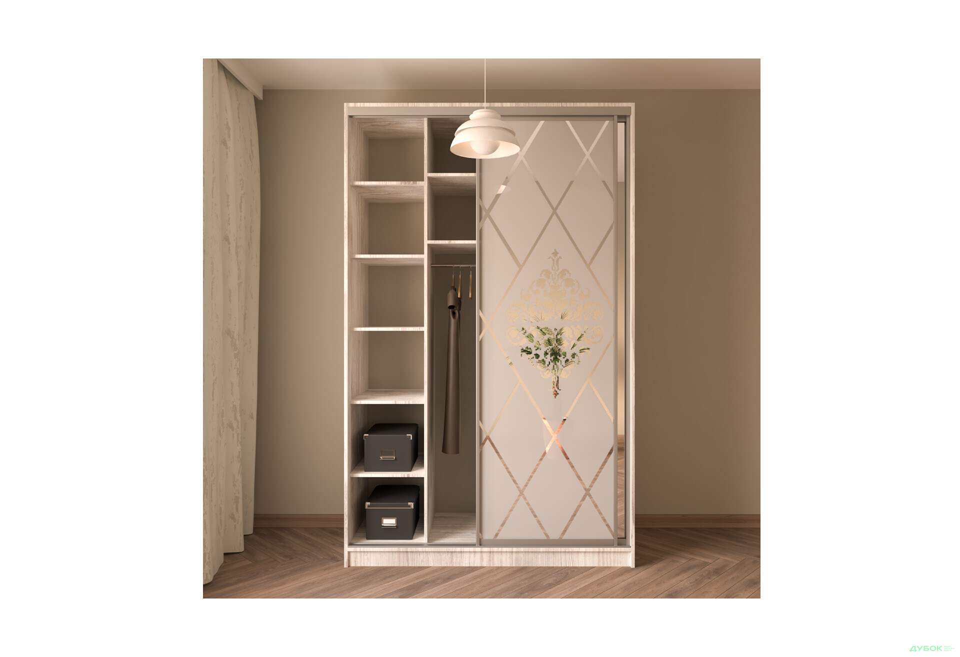 Зображення 3 - Шафа-купе MebelStar 2-дверна 1500х2400х600 з дзеркалом та фасадом Худ.мат, аляска сіра
