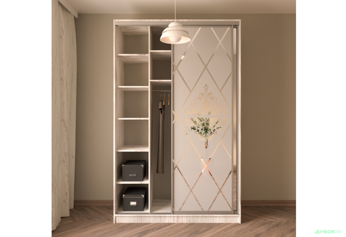 Зображення 3 - Шафа-купе MebelStar 2-дверна 1500х2400х600 з дзеркалом та фасадом Худ.мат, аляска сіра