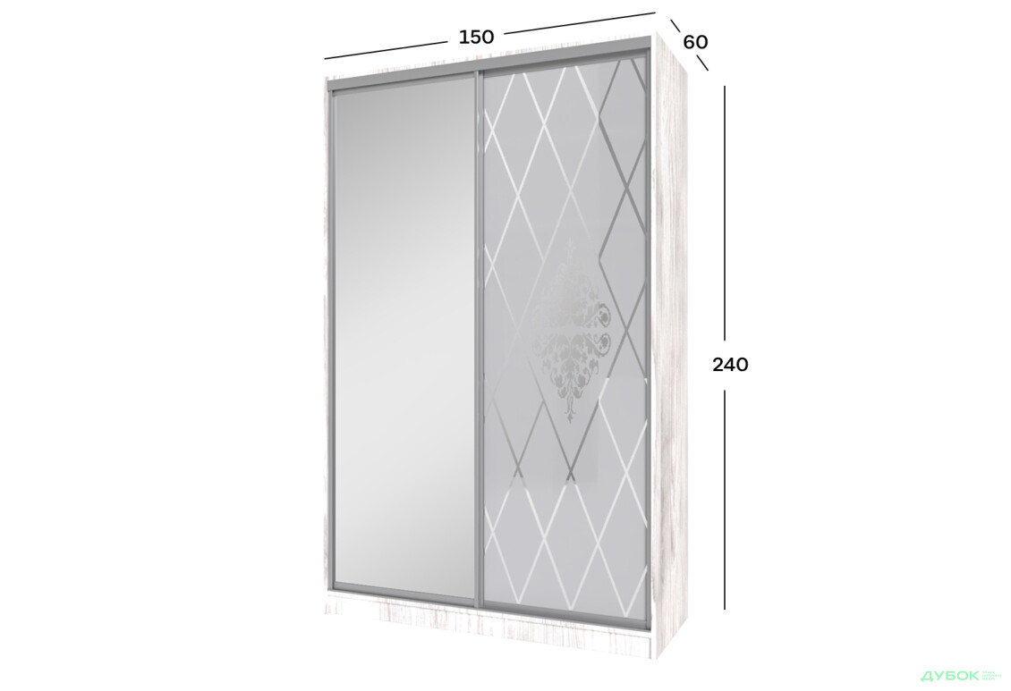 Зображення 7 - Шафа-купе MebelStar 2-дверна 1500х2400х600 з дзеркалом та фасадом Худ.мат, аляска сіра