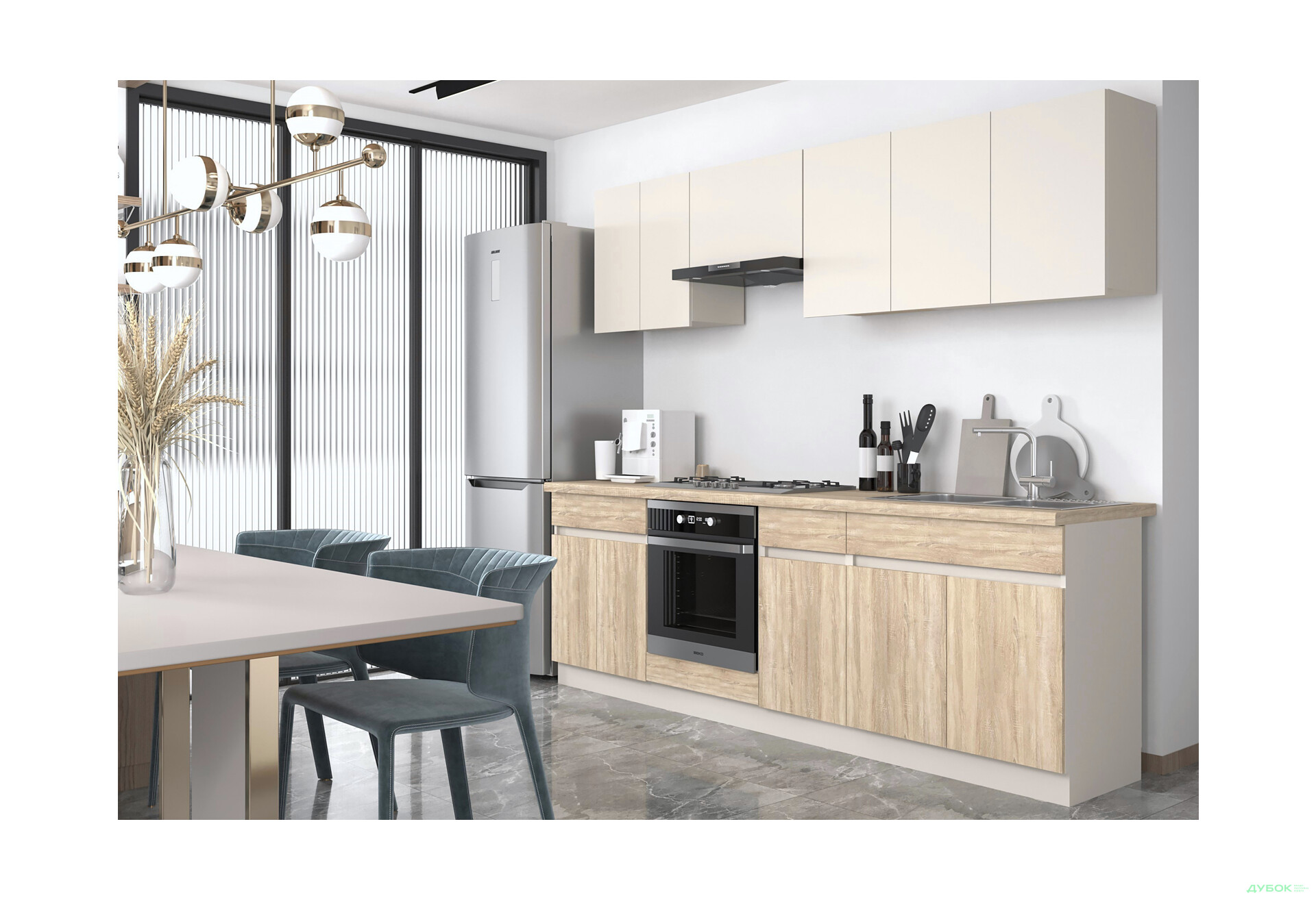 Кухня Гербор Юлія 2.6 м, Кашемір / кашемір, дуб сонома - Зображення 2 Зображення 2 - Кухня Гербор Юлія 2.6 м, Кашемір / кашемір, дуб сонома