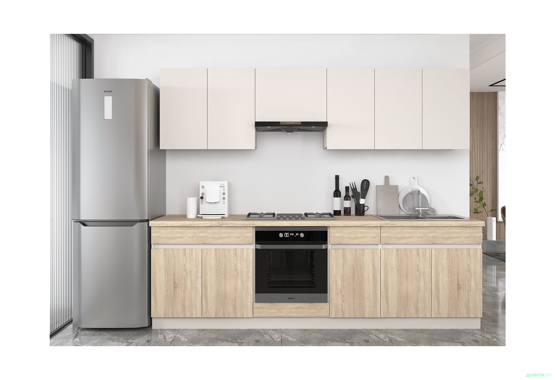 Кухня Гербор Юлія 2.6 м, Кашемір / кашемір, дуб сонома - Зображення 1 Зображення 1 - Кухня Гербор Юлія 2.6 м, Кашемір / кашемір, дуб сонома