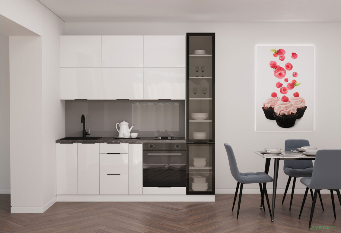 Кухня MebelStar Діплос / Diplos Blum 2.2 з вітриною, Білий сніг / білий Gloss