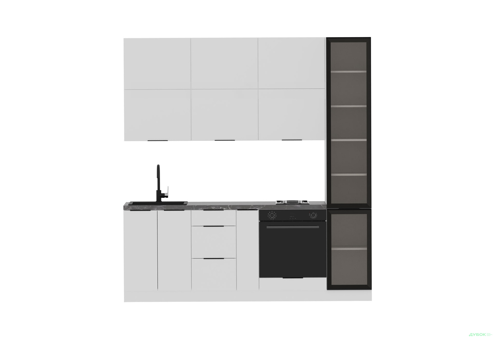 Кухня MebelStar Діплос / Diplos Blum 2.2 з вітриною, аляска біла / білий Gloss - Зображення 2 Зображення 2 - Кухня MebelStar Діплос / Diplos Blum 2.2 з вітриною, аляска біла / білий Gloss