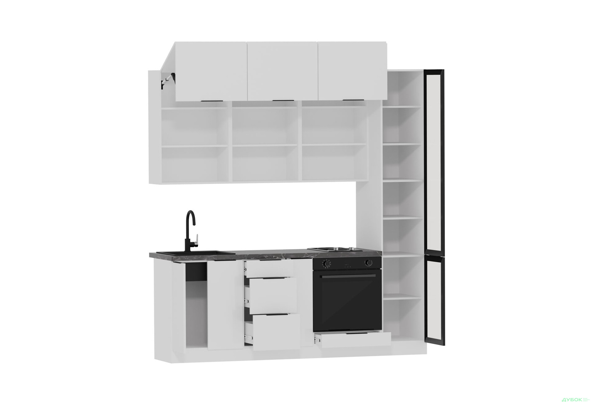 Кухня MebelStar Діплос / Diplos Blum 2.2 з вітриною, аляска біла / білий Gloss - Зображення 3 Зображення 3 - Кухня MebelStar Діплос / Diplos Blum 2.2 з вітриною, аляска біла / білий Gloss