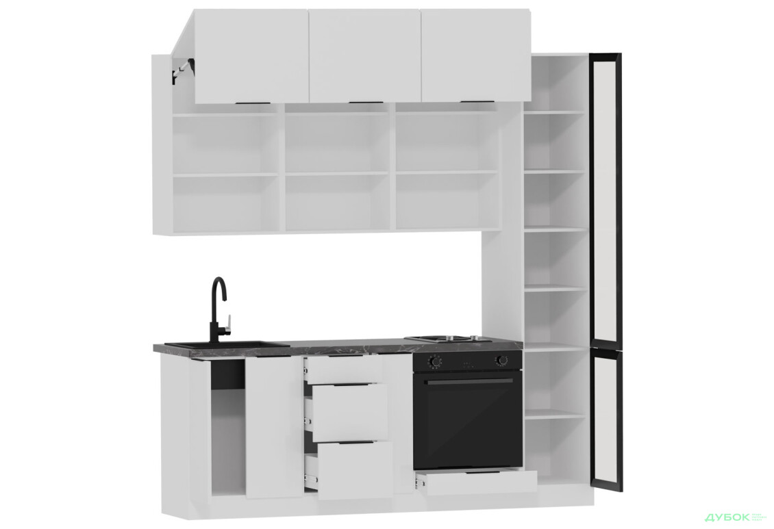 Кухня MebelStar Діплос / Diplos Blum 2.2 з вітриною, аляска біла / білий Gloss - Зображення 3 Зображення 3 - Кухня MebelStar Діплос / Diplos Blum 2.2 з вітриною, аляска біла / білий Gloss