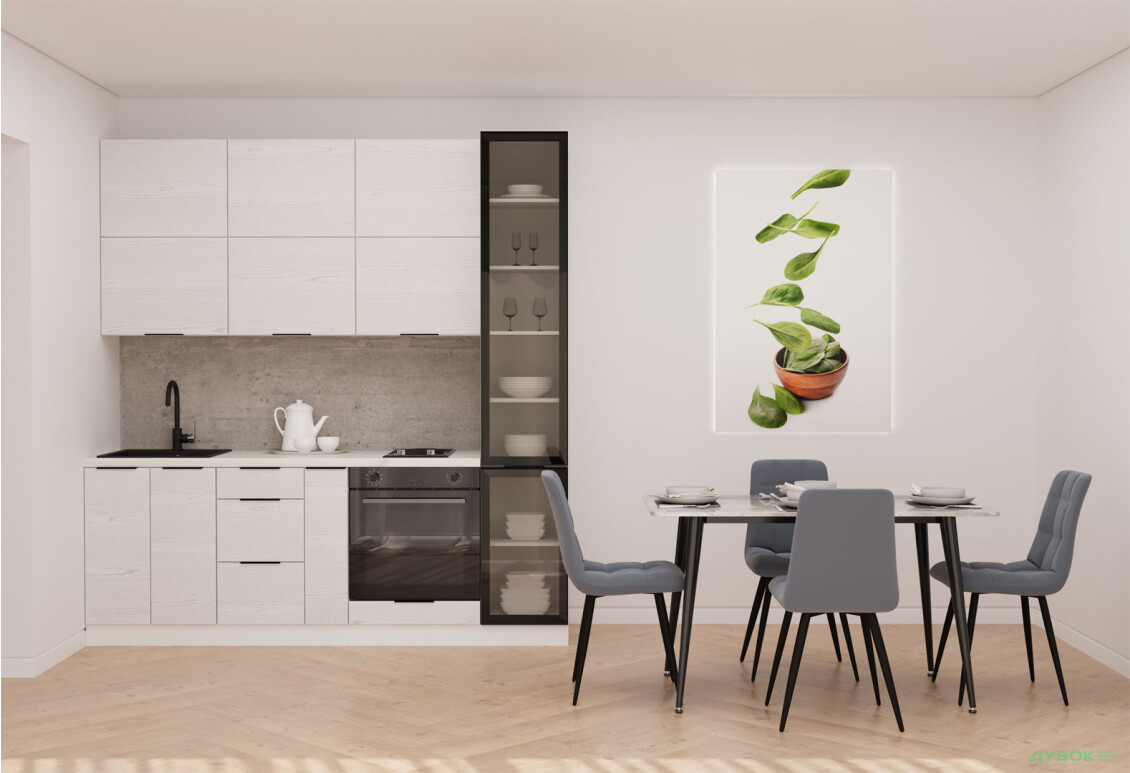 Кухня Мебель Стар Диплос / Diplos Blum 2.2 с витриной, аляска белая / белое дерево - Изображение 1 Изображение 1 - Кухня Мебель Стар Диплос / Diplos Blum 2.2 с витриной, аляска белая / белое дерево