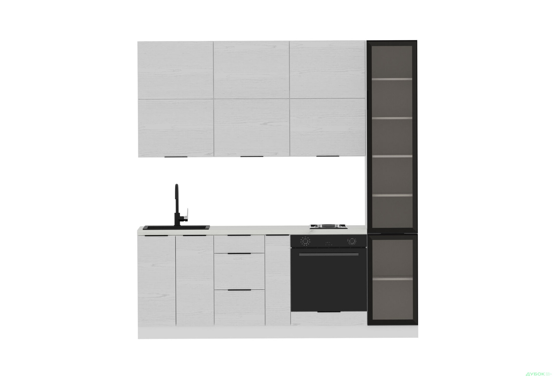 Кухня Мебель Стар Диплос / Diplos Blum 2.2 с витриной, аляска белая / белое дерево - Изображение 2 Изображение 2 - Кухня Мебель Стар Диплос / Diplos Blum 2.2 с витриной, аляска белая / белое дерево