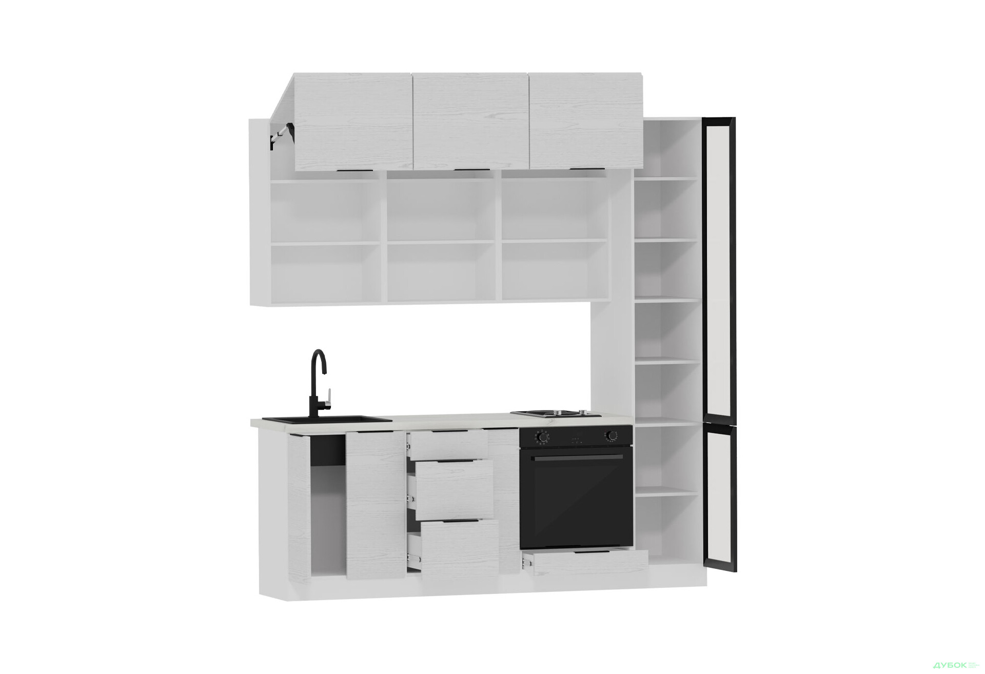 Кухня Мебель Стар Диплос / Diplos Blum 2.2 с витриной, аляска белая / белое дерево - Изображение 3 Изображение 3 - Кухня Мебель Стар Диплос / Diplos Blum 2.2 с витриной, аляска белая / белое дерево