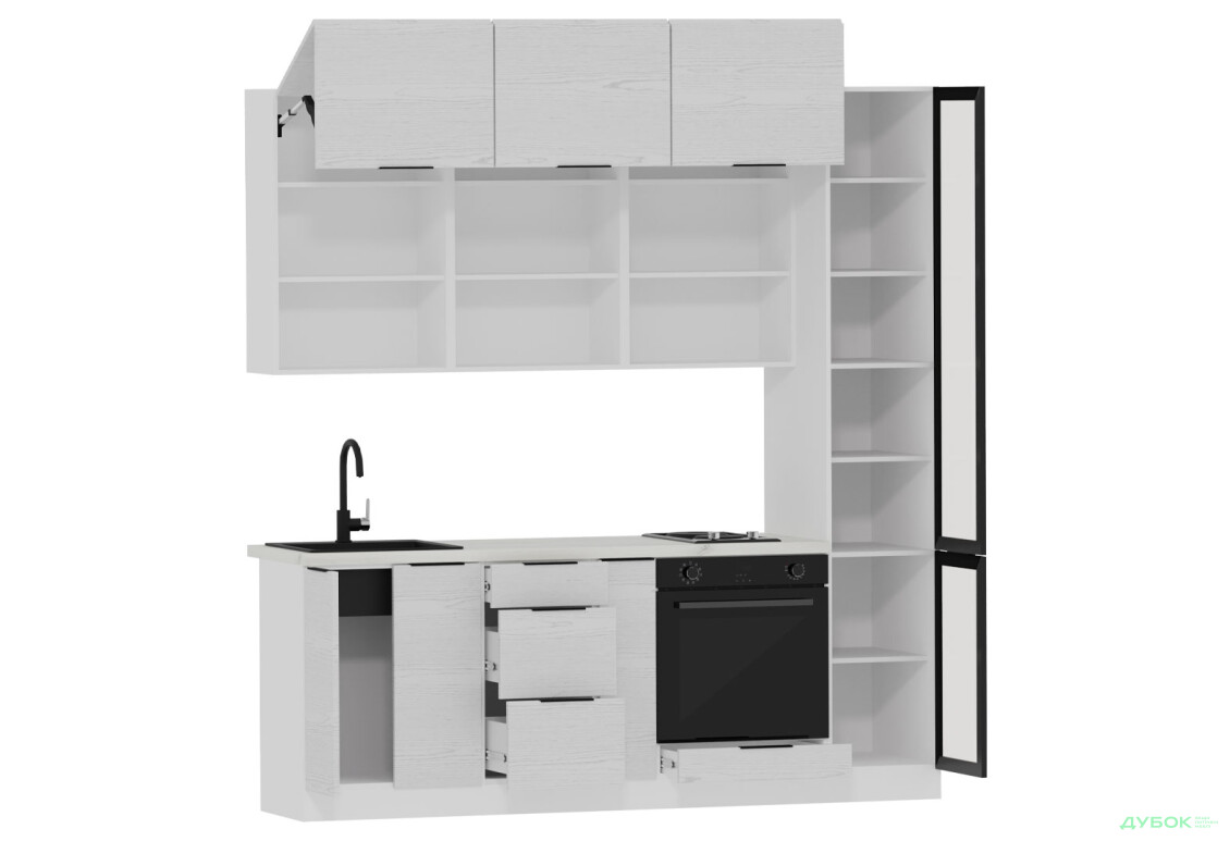 Кухня Мебель Стар Диплос / Diplos Blum 2.2 с витриной, аляска белая / белое дерево - Изображение 3 Изображение 3 - Кухня Мебель Стар Диплос / Diplos Blum 2.2 с витриной, аляска белая / белое дерево