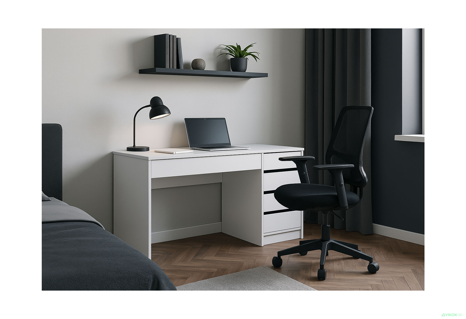 Стіл письмовий Kredens furniture Ерго / Ergo 110x55 см правий з 5-ма шухлядами Білий - Зображення 2 Зображення 2 - Стіл письмовий Kredens furniture Ерго / Ergo 110x55 см правий з 5-ма шухлядами Білий