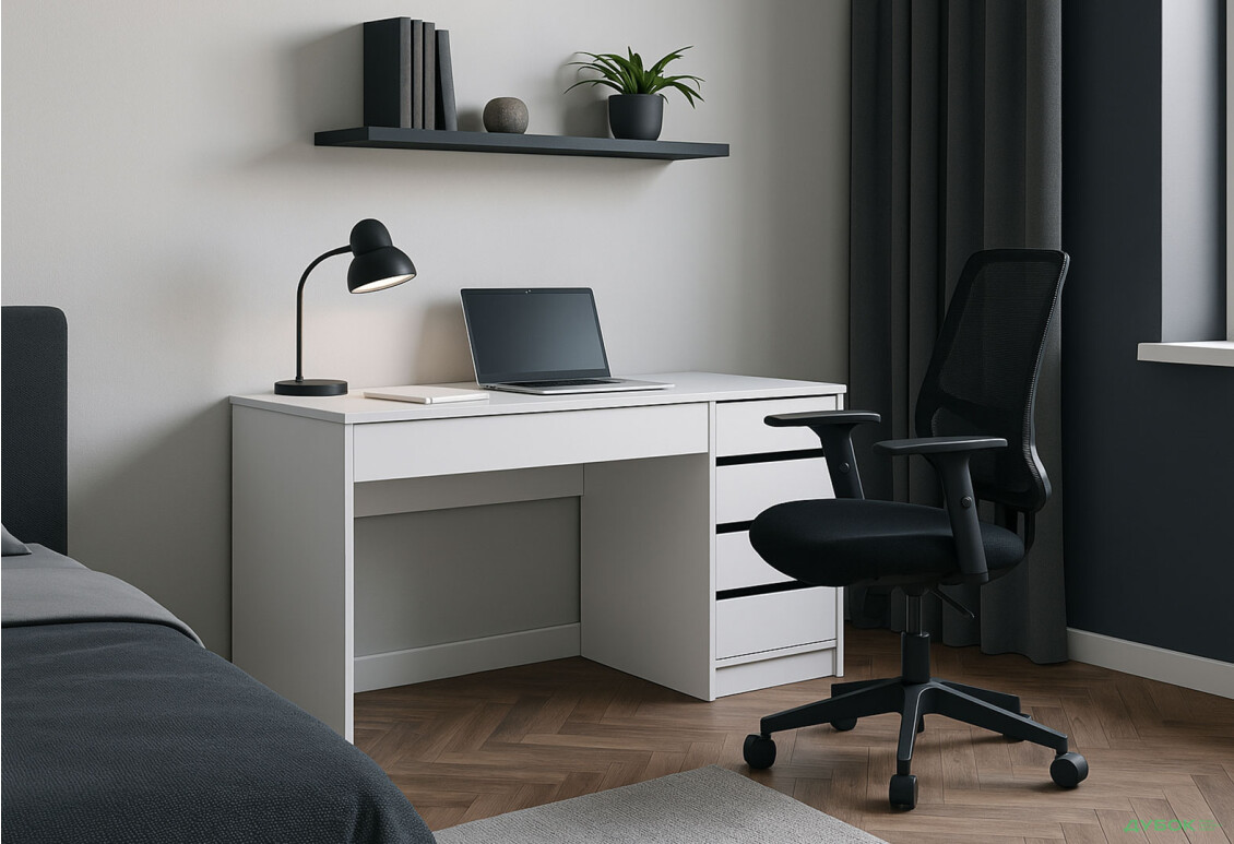 Зображення 2 - Стіл письмовий Kredens furniture Ерго / Ergo 110x55 см правий з 5-ма шухлядами Білий