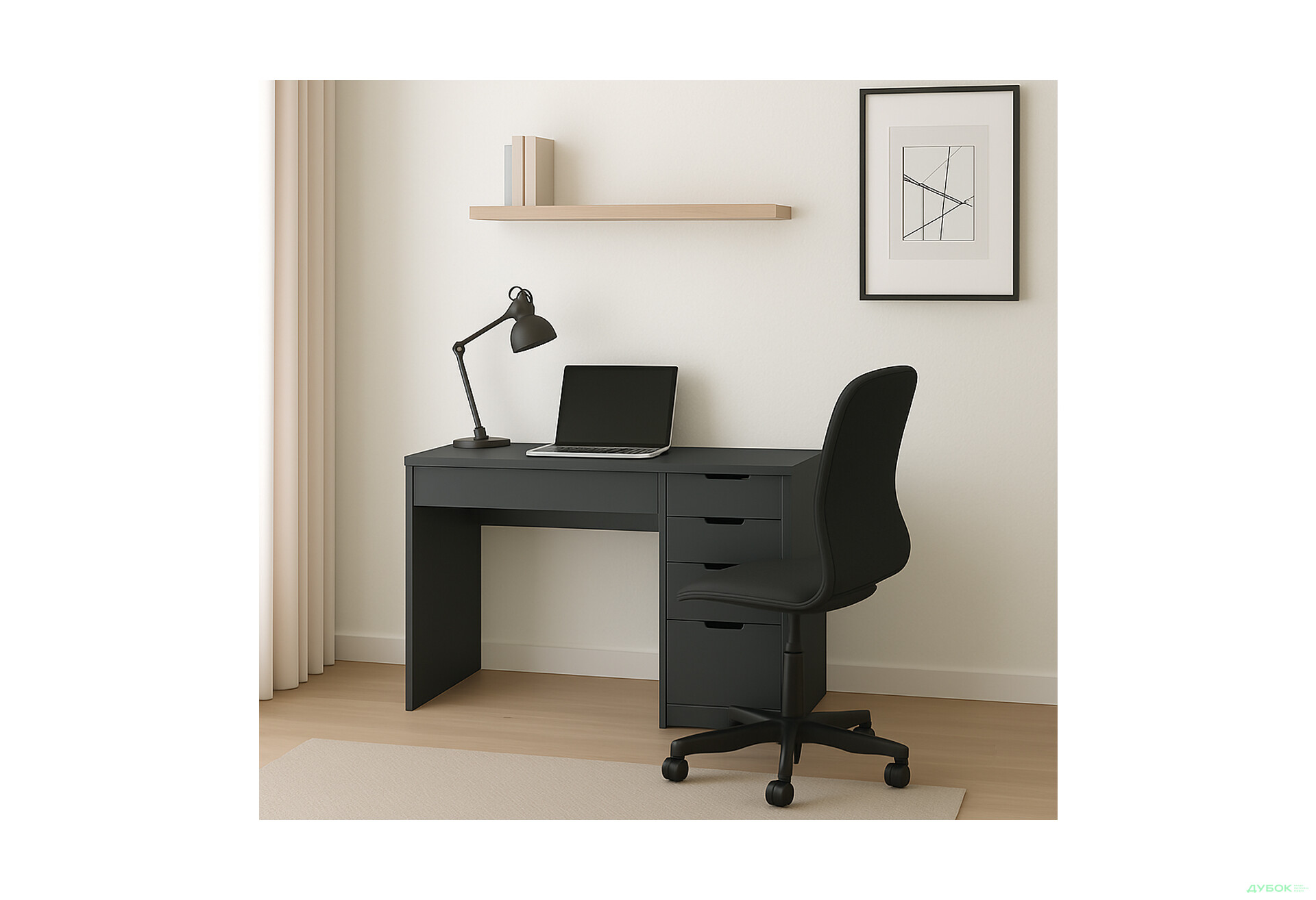 Зображення 2 - Стіл письмовий Kredens furniture Ерго / Ergo 110x55 см правий з 5-ма шухлядами Графіт