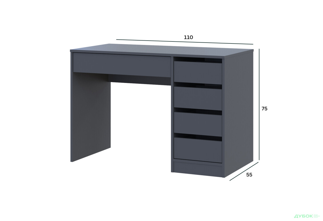 Зображення 7 - Стіл письмовий Kredens furniture Ерго / Ergo 110x55 см правий з 5-ма шухлядами Графіт