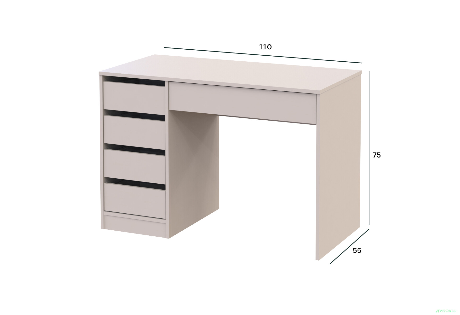 Стіл письмовий Kredens furniture Ерго / Ergo 110x55 см лівий з 5-ма шухлядами Кашемір - Зображення 7 Зображення 7 - Стіл письмовий Kredens furniture Ерго / Ergo 110x55 см лівий з 5-ма шухлядами Кашемір