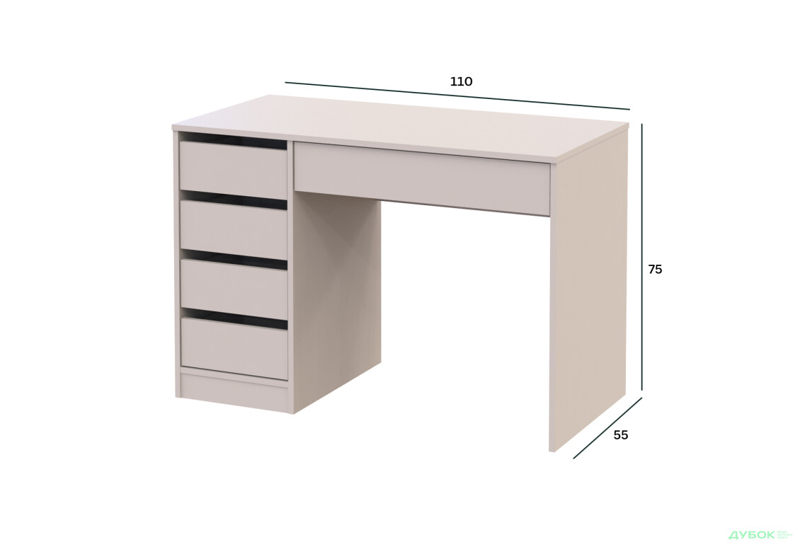 Зображення 7 - Стіл письмовий Kredens furniture Ерго / Ergo 110x55 см лівий з 5-ма шухлядами Кашемір