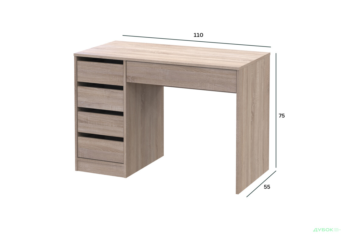 Стіл письмовий Kredens furniture Ерго / Ergo 110x55 см лівий з 5-ма шухлядами Дуб сонома - Зображення 7 Зображення 7 - Стіл письмовий Kredens furniture Ерго / Ergo 110x55 см лівий з 5-ма шухлядами Дуб сонома