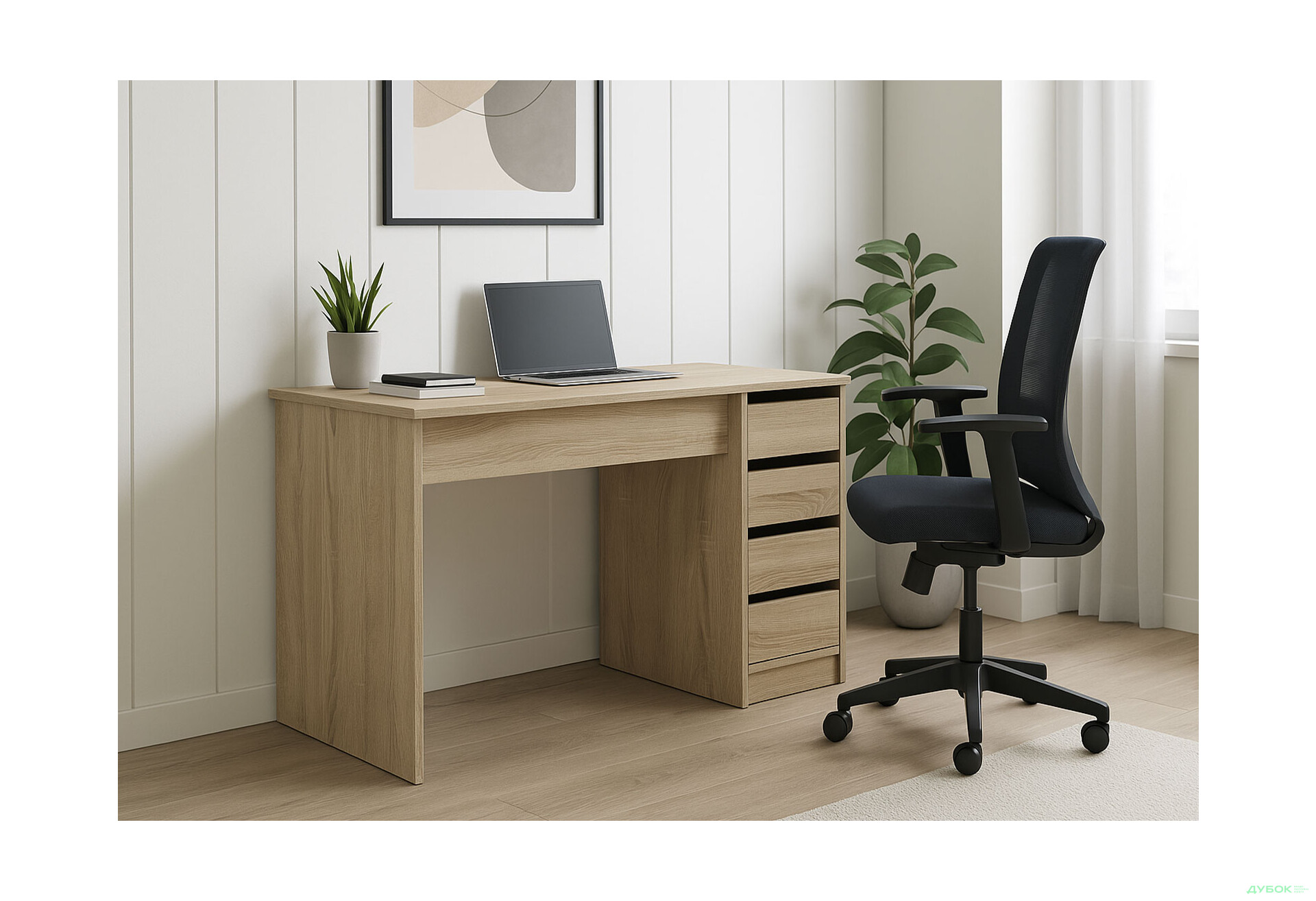 Зображення 2 - Стіл письмовий Kredens furniture Ерго / Ergo 110x55 см правий з 5-ма шухлядами Дуб сонома