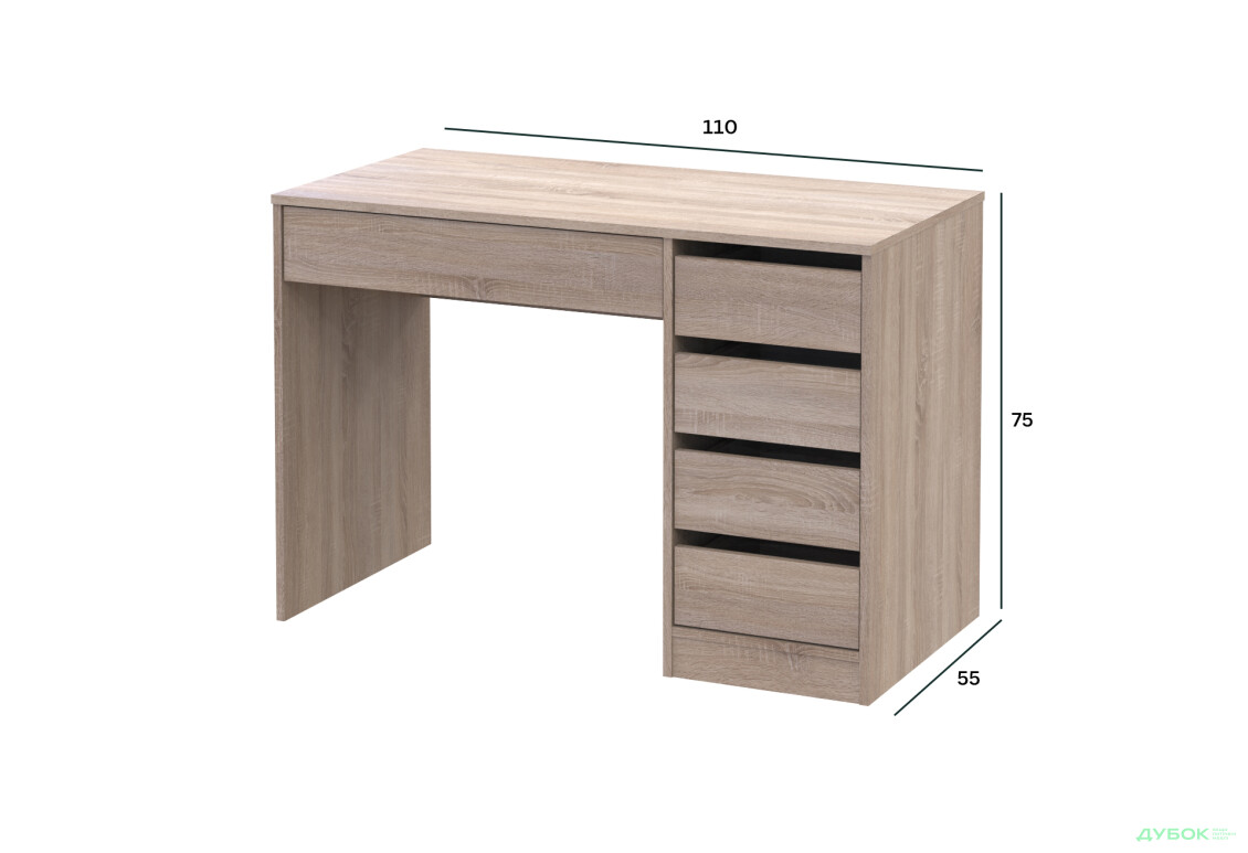 Зображення 7 - Стіл письмовий Kredens furniture Ерго / Ergo 110x55 см правий з 5-ма шухлядами Дуб сонома