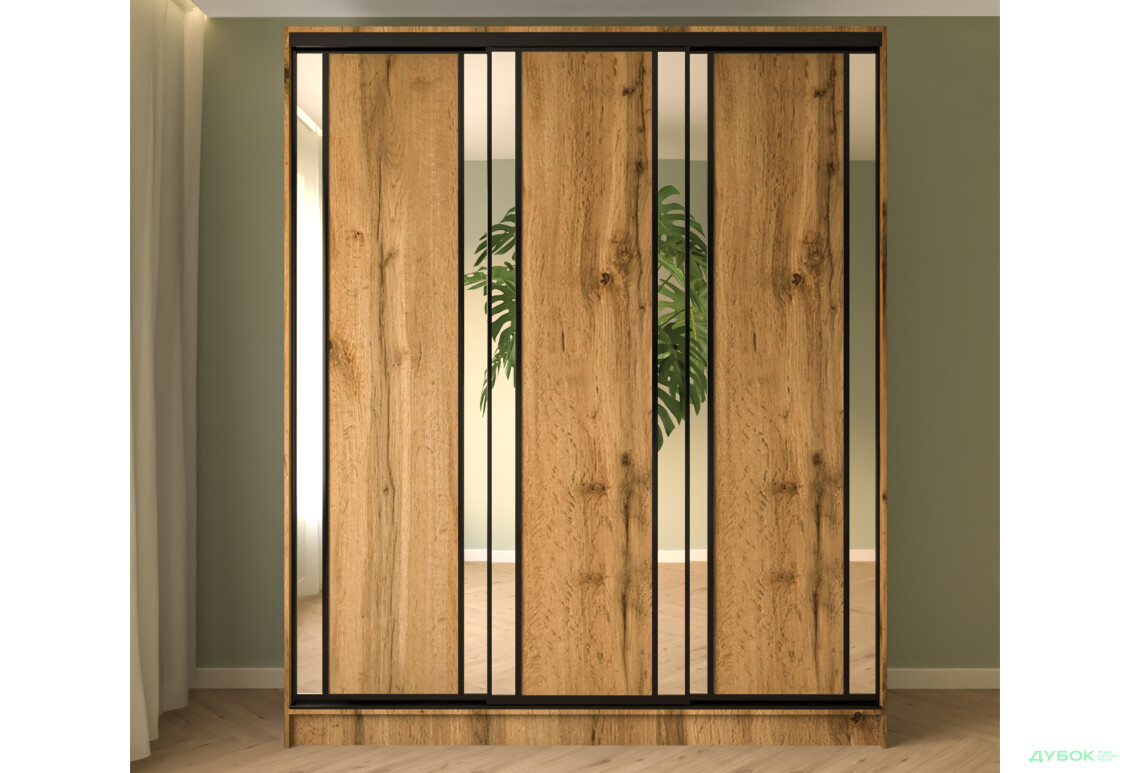 Шафа-купе MebelStar 3-дверна 2000х2100х600 фасади смуга, дуб тахо - Зображення 2 Зображення 2 - Шафа-купе MebelStar 3-дверна 2000х2100х600 фасади смуга, дуб тахо