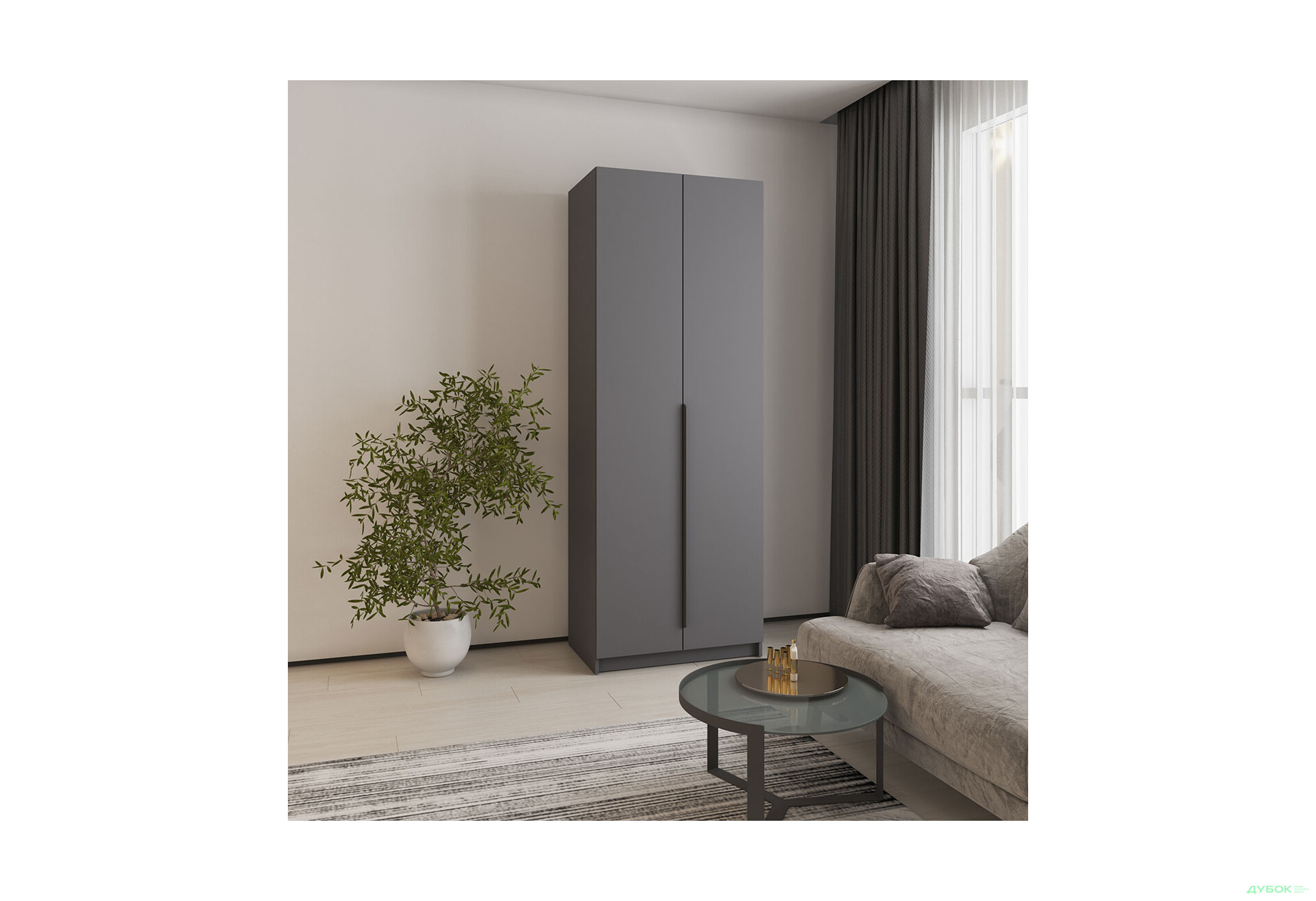 Шафа MebelStar Оскар 2-дверна 80 см Антрацит - Зображення 2 Зображення 2 - Шафа MebelStar Оскар 2-дверна 80 см Антрацит