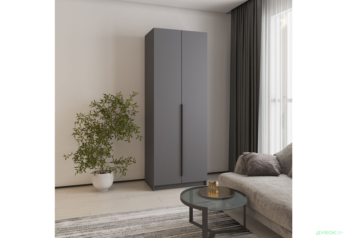 Шафа MebelStar Оскар 2-дверна 80 см Антрацит - Зображення 2 Зображення 2 - Шафа MebelStar Оскар 2-дверна 80 см Антрацит