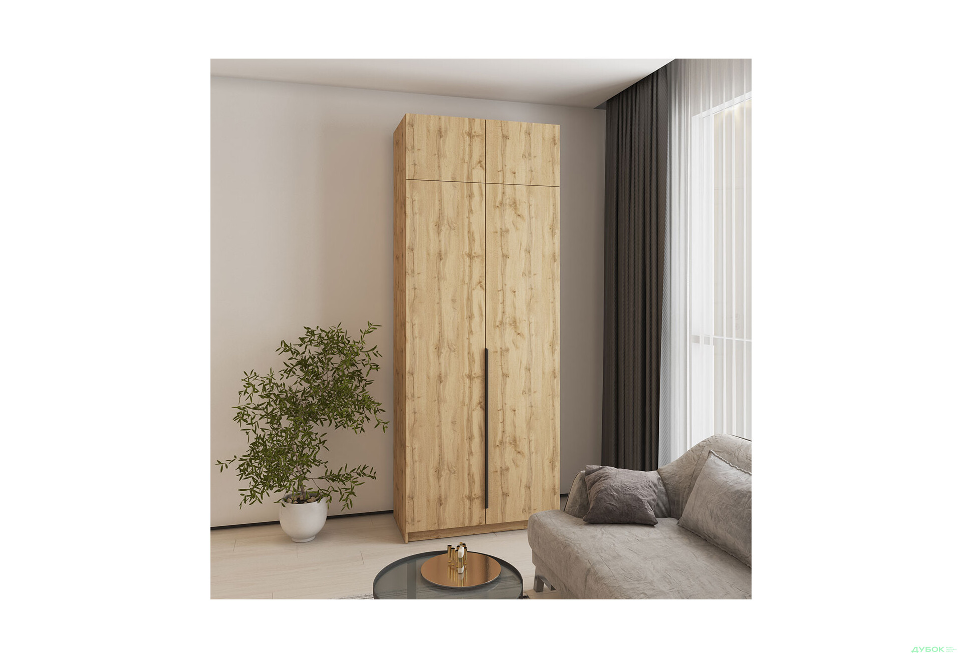 Шкаф Мебель Стар Оскар 2-дверный с антресолью 100 см Дуб тахо - Изображение 2 Изображение 2 - Шкаф Мебель Стар Оскар 2-дверный с антресолью 100 см Дуб тахо