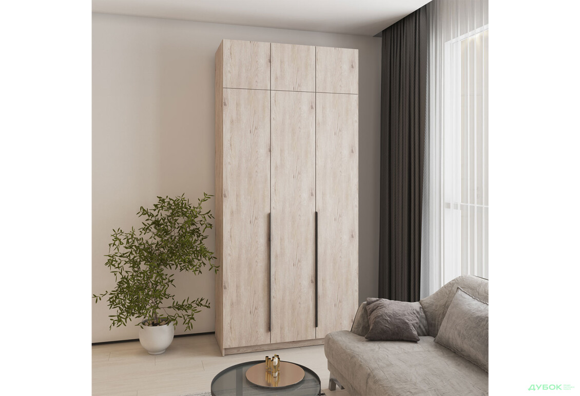 Шафа MebelStar Оскар 3-дверна з антресоллю та шухлядами 120 см Аляска сіра - Зображення 2 Зображення 2 - Шафа MebelStar Оскар 3-дверна з антресоллю та шухлядами 120 см Аляска сіра