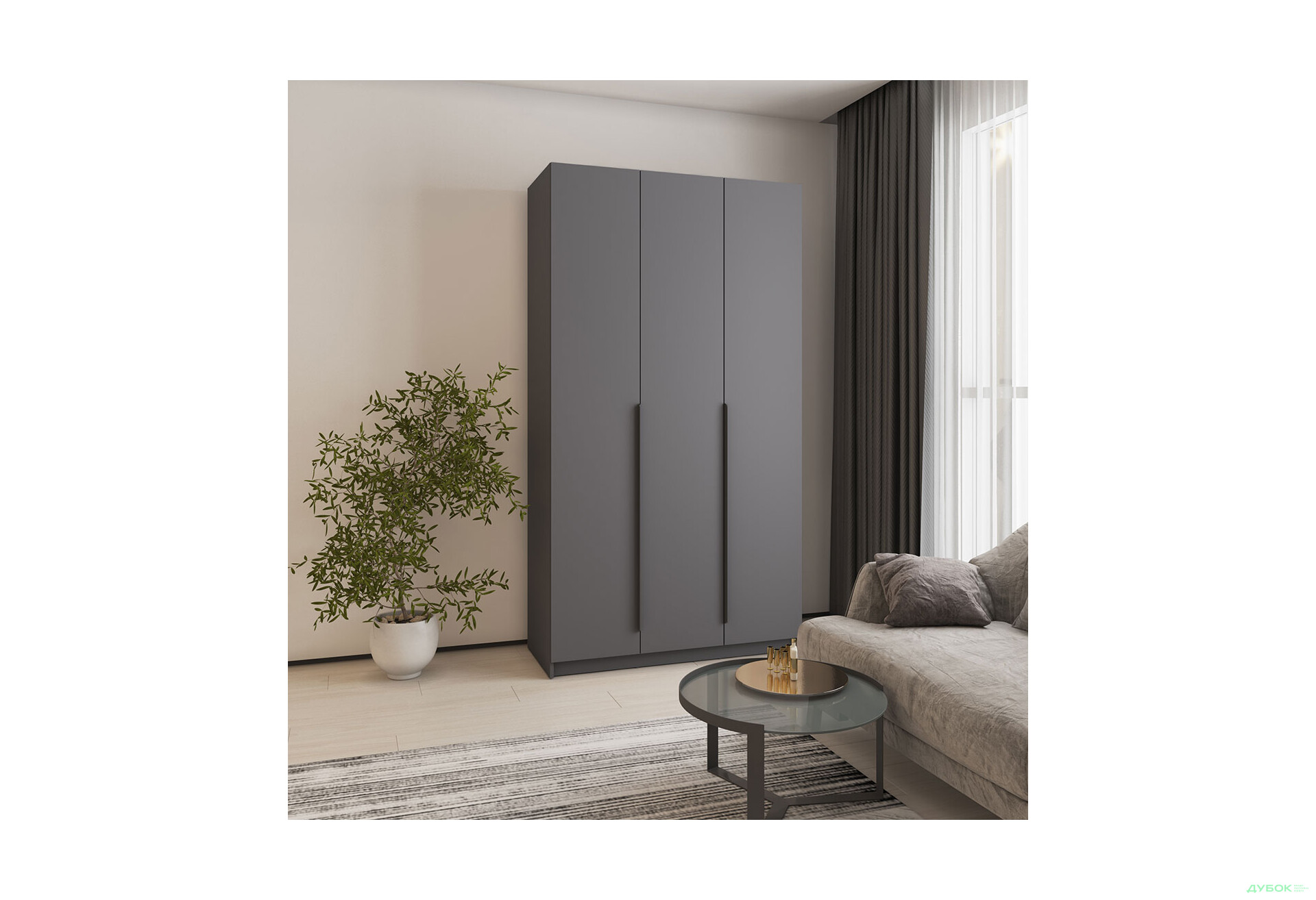 Шафа MebelStar Оскар 3-дверна зі штангами 120 см Антрацит - Зображення 2 Зображення 2 - Шафа MebelStar Оскар 3-дверна зі штангами 120 см Антрацит