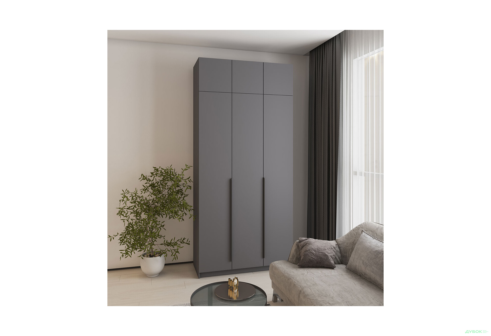 Шафа MebelStar Оскар 3-дверна зі штангами та антресоллю 120 см Антрацит - Зображення 2 Зображення 2 - Шафа MebelStar Оскар 3-дверна зі штангами та антресоллю 120 см Антрацит