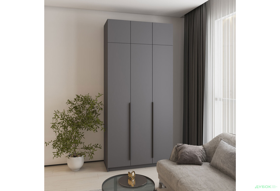 Шафа MebelStar Оскар 3-дверна зі штангами та антресоллю 120 см Антрацит - Зображення 2 Зображення 2 - Шафа MebelStar Оскар 3-дверна зі штангами та антресоллю 120 см Антрацит