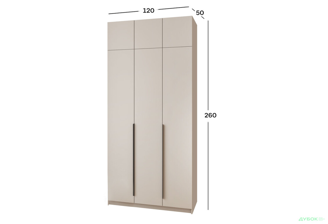 Шафа MebelStar Оскар 3-дверна зі штангами та антресоллю 120 см Кашемір - Зображення 4 Зображення 4 - Шафа MebelStar Оскар 3-дверна зі штангами та антресоллю 120 см Кашемір