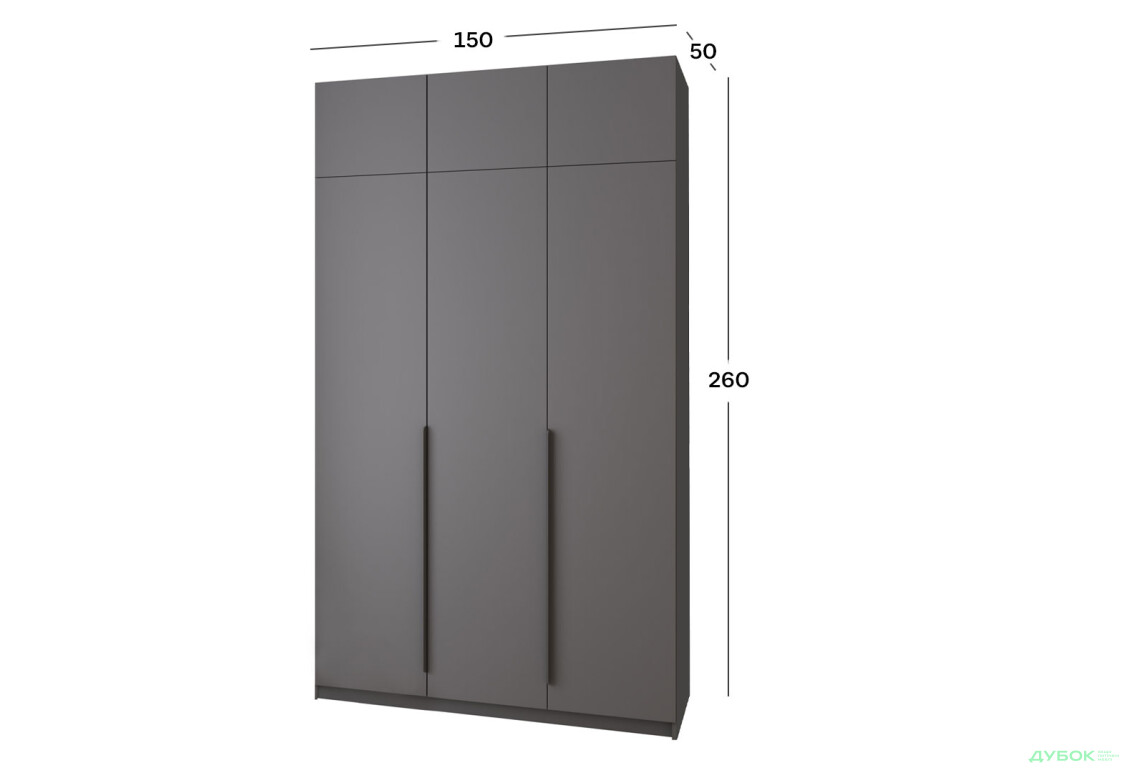 Шафа MebelStar Оскар 3-дверна з антресоллю 150 см Антрацит - Зображення 4 Зображення 4 - Шафа MebelStar Оскар 3-дверна з антресоллю 150 см Антрацит