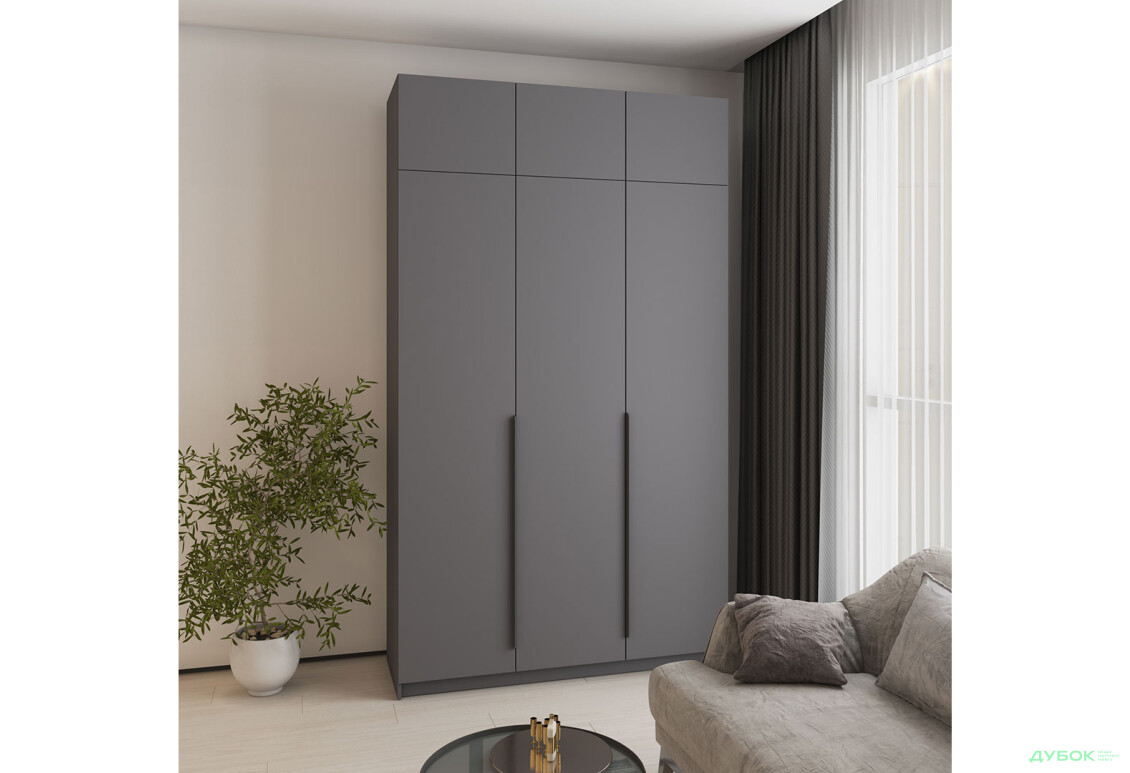 Шафа MebelStar Оскар 3-дверна з антресоллю 150 см Антрацит - Зображення 2 Зображення 2 - Шафа MebelStar Оскар 3-дверна з антресоллю 150 см Антрацит