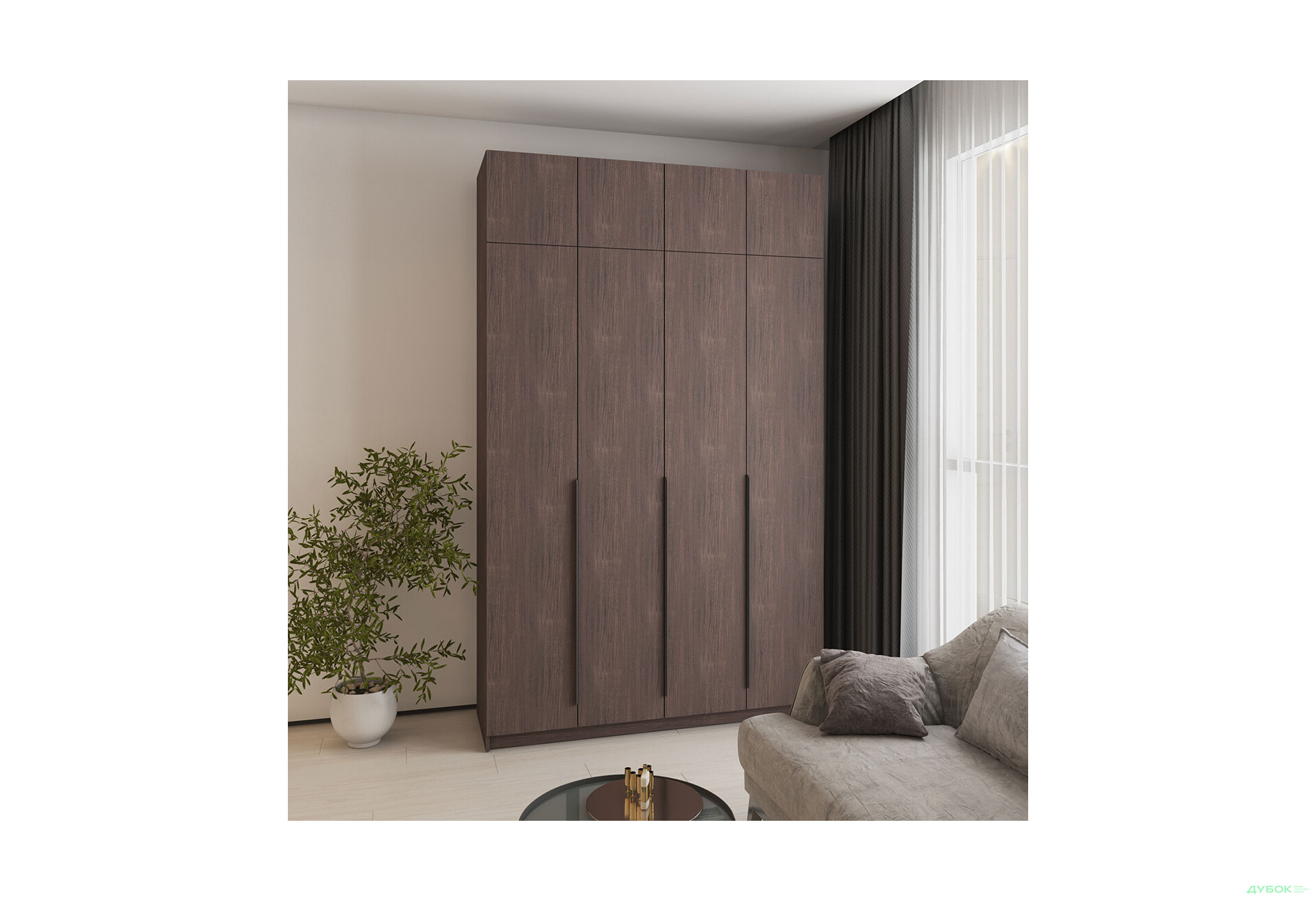 Шкаф Мебель Стар Оскар 4-дверный с антресолью 160 см Дуб ристрето - Изображение 2 Изображение 2 - Шкаф Мебель Стар Оскар 4-дверный с антресолью 160 см Дуб ристрето