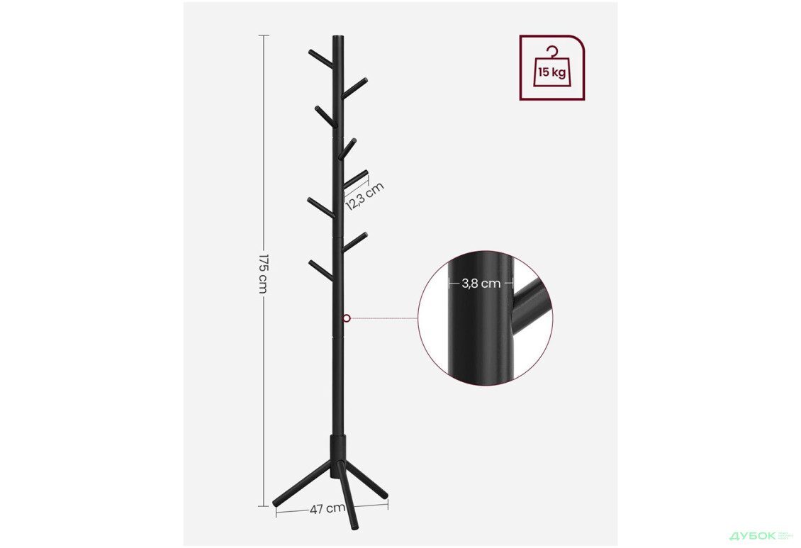 Зображення 6 - Вішалка для одягу Kredens furniture 47х175 см, чорна