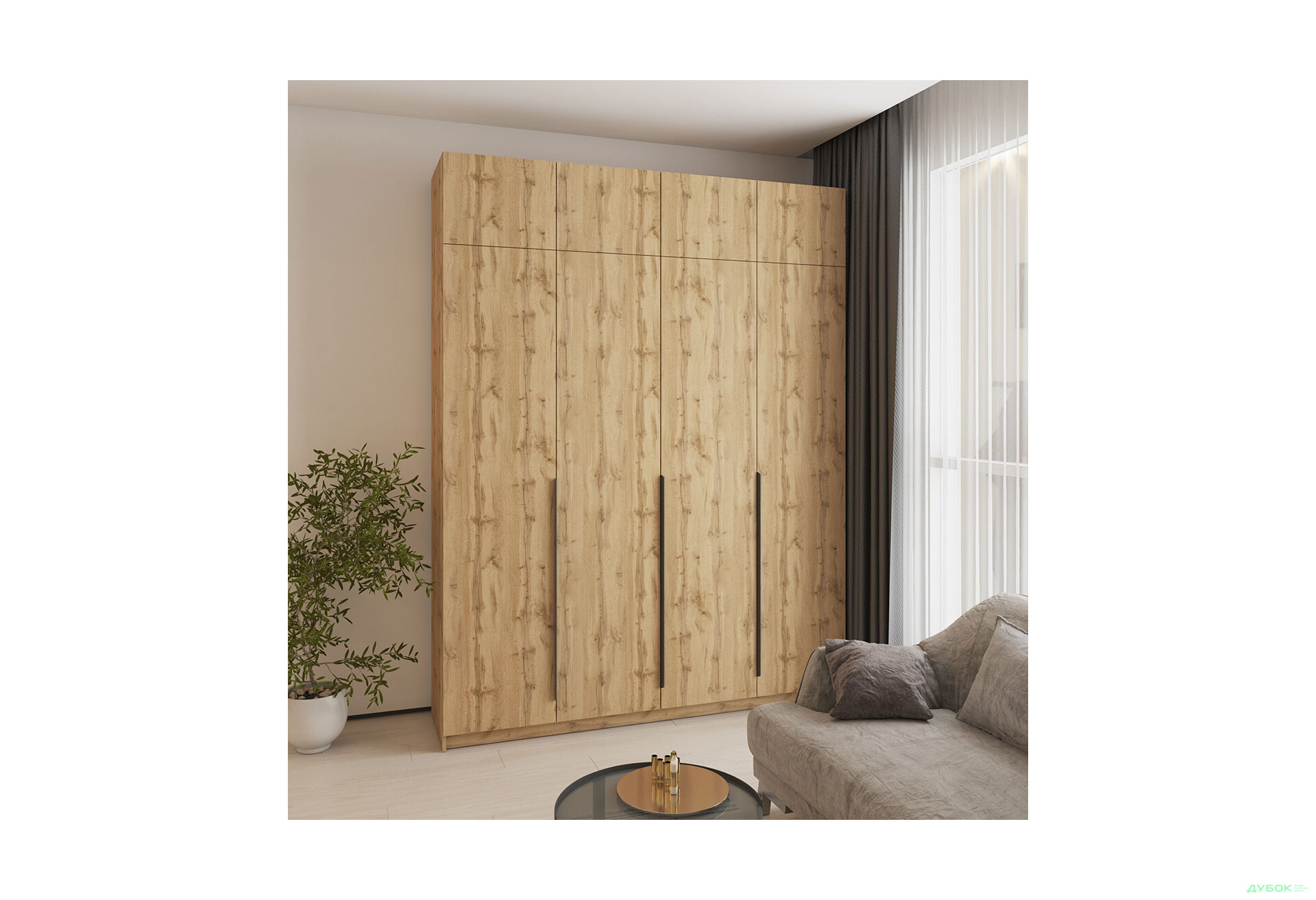 Шафа MebelStar Оскар 4-дверна з антресоллю 200 см Дуб тахо - Зображення 2 Зображення 2 - Шафа MebelStar Оскар 4-дверна з антресоллю 200 см Дуб тахо
