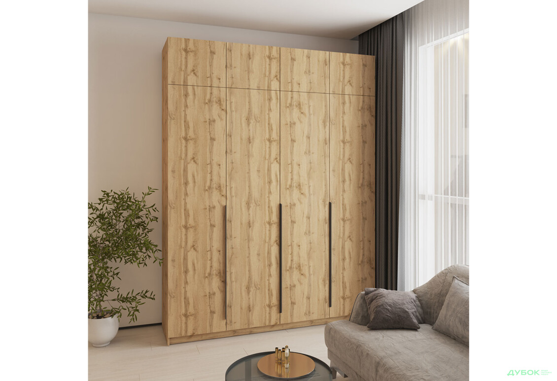 Шафа MebelStar Оскар 4-дверна з антресоллю 200 см Дуб тахо - Зображення 2 Зображення 2 - Шафа MebelStar Оскар 4-дверна з антресоллю 200 см Дуб тахо